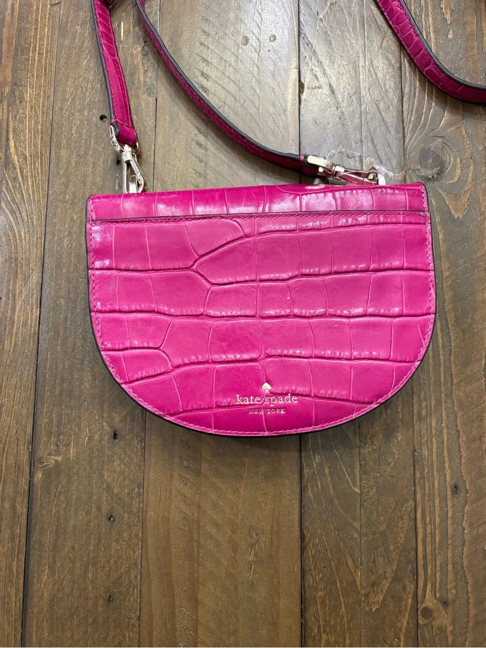 Kate Spade Kaci Croco Flap Crossbody in “Cherry Pie”